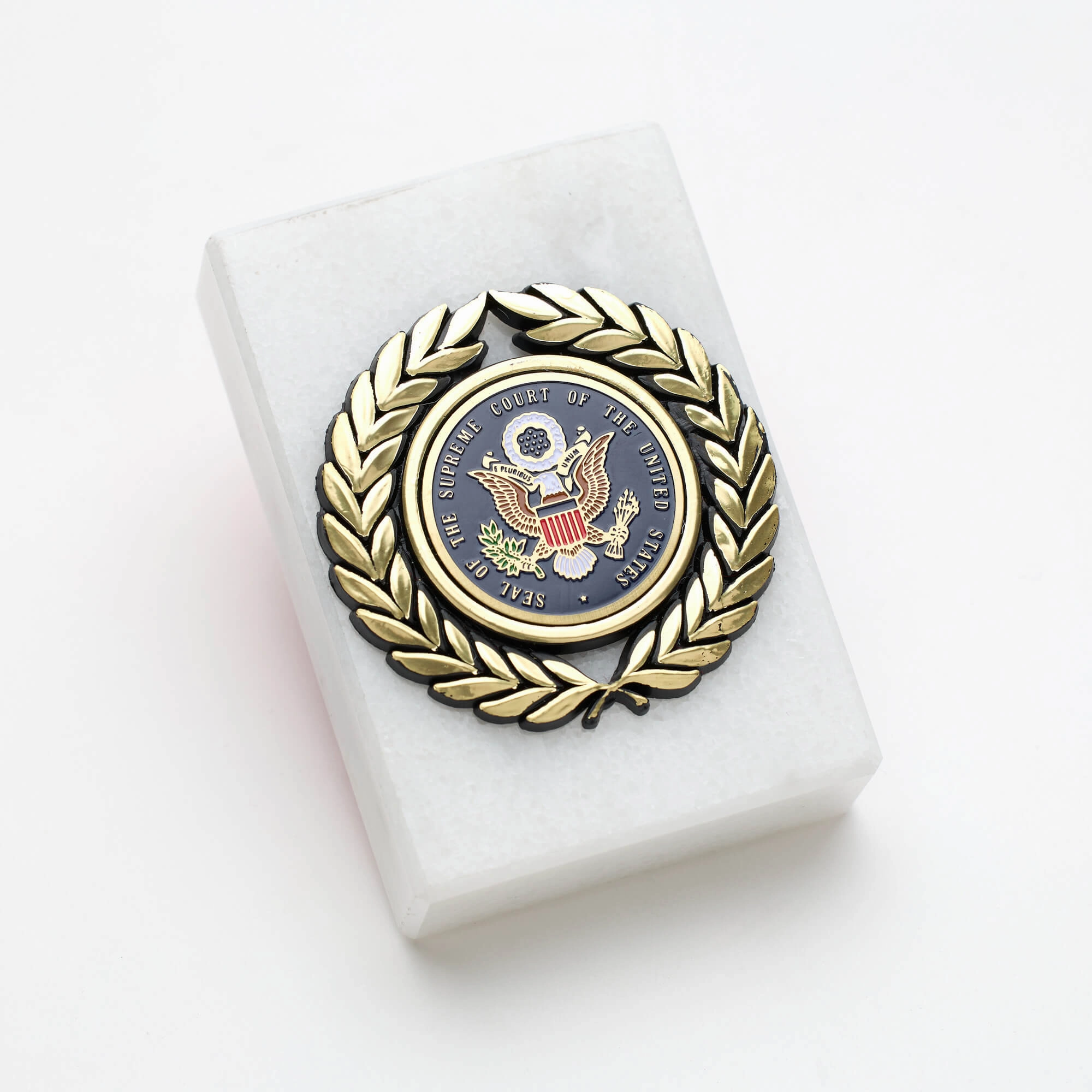 2x 3 White Marble Supreme Court Seal Paperweight