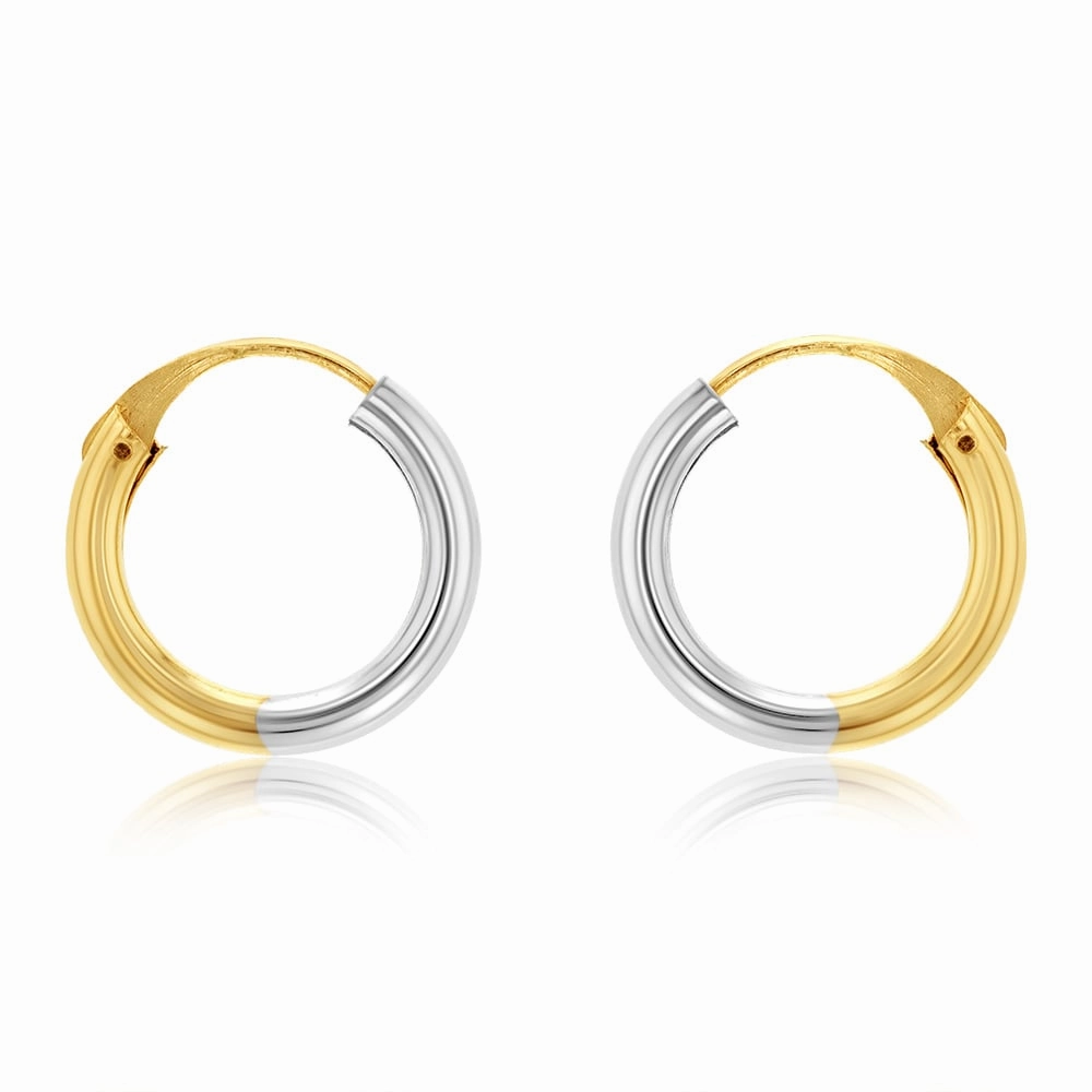 9ct White And Yellow Gold Two Tone 12mm Sleeper Earrings