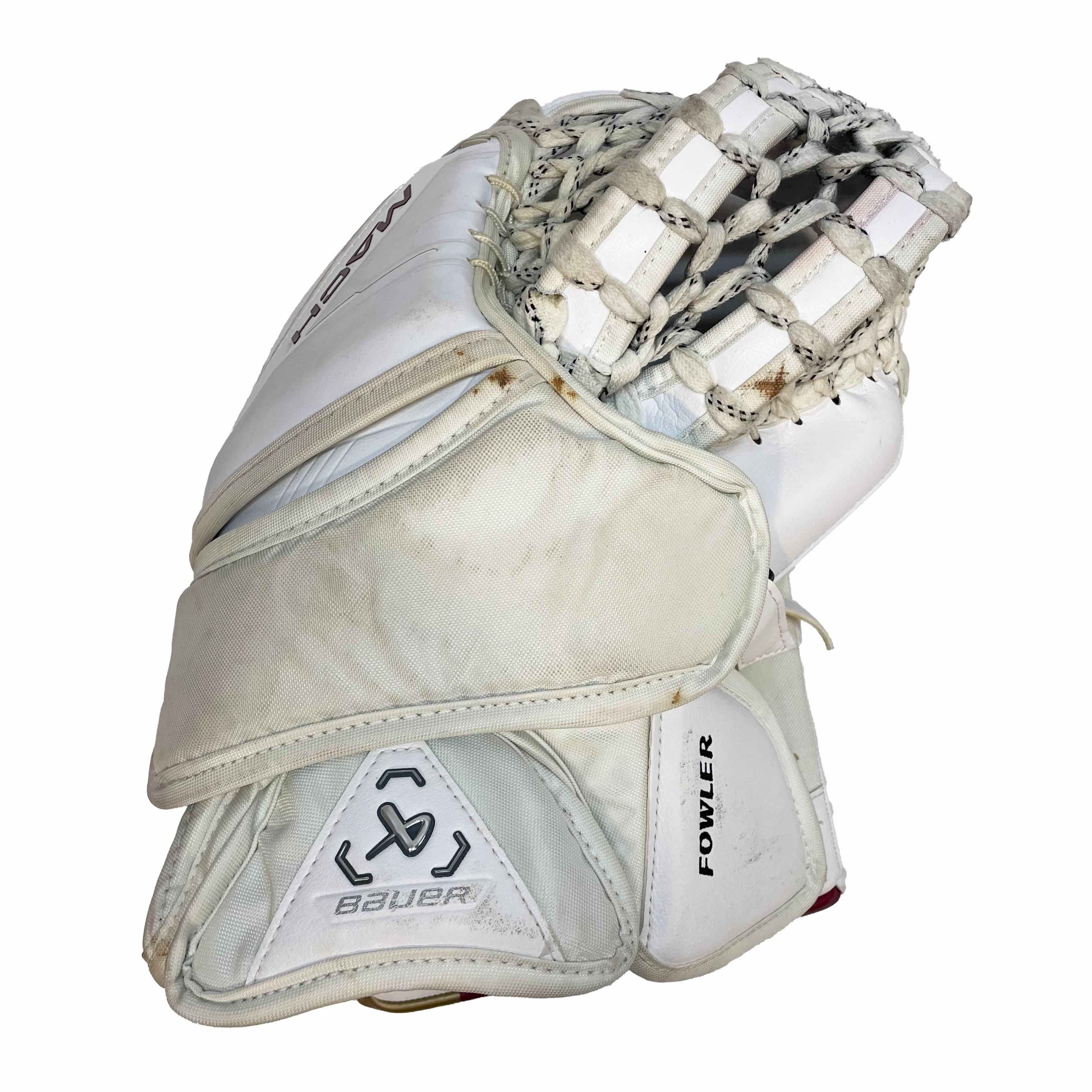 Bauer Supreme Mach - Used Pro Stock Goalie Glove (White/Maroon/Gold)