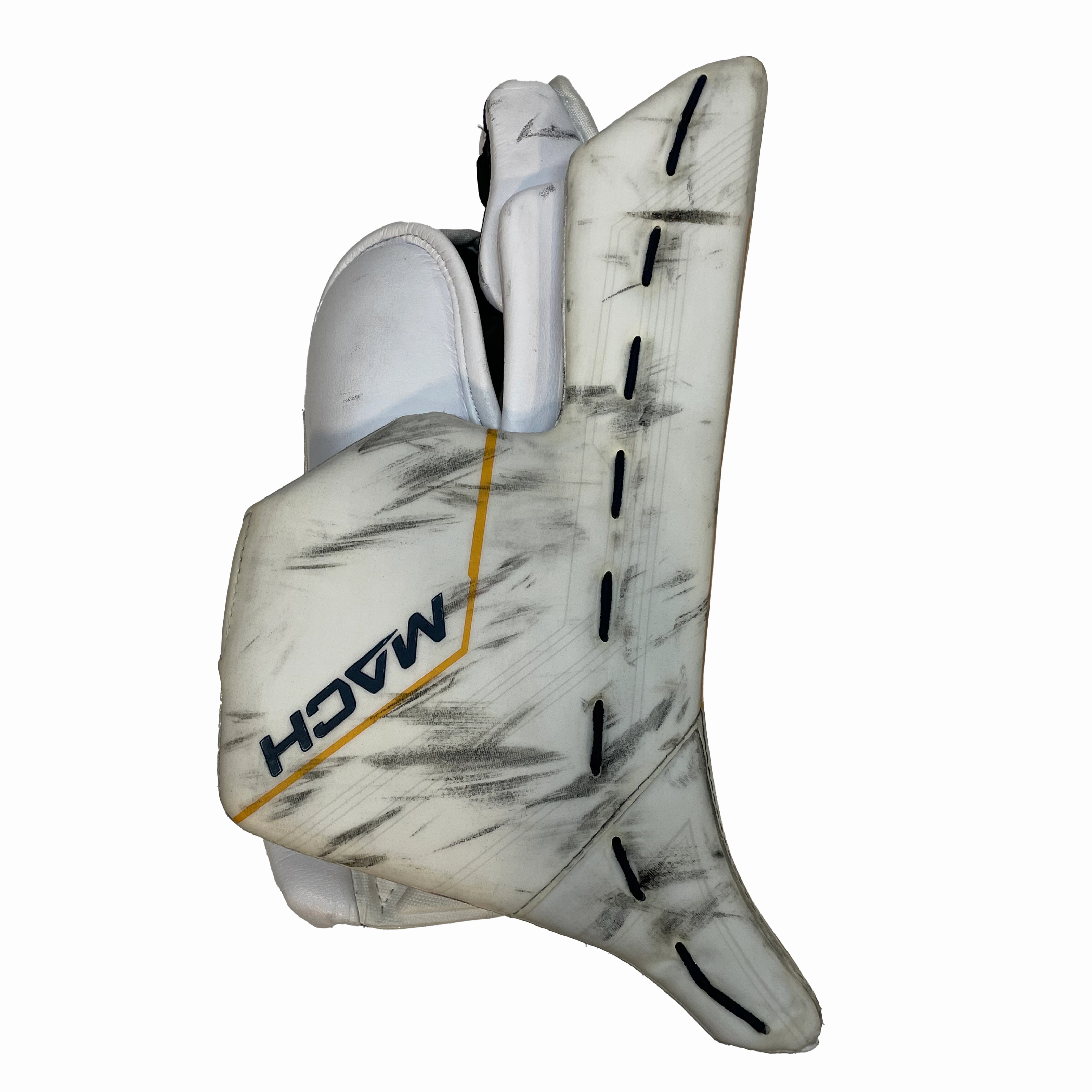 Bauer Supreme Mach - Used Pro Stock Goalie Pads (White/Navy/Yellow)