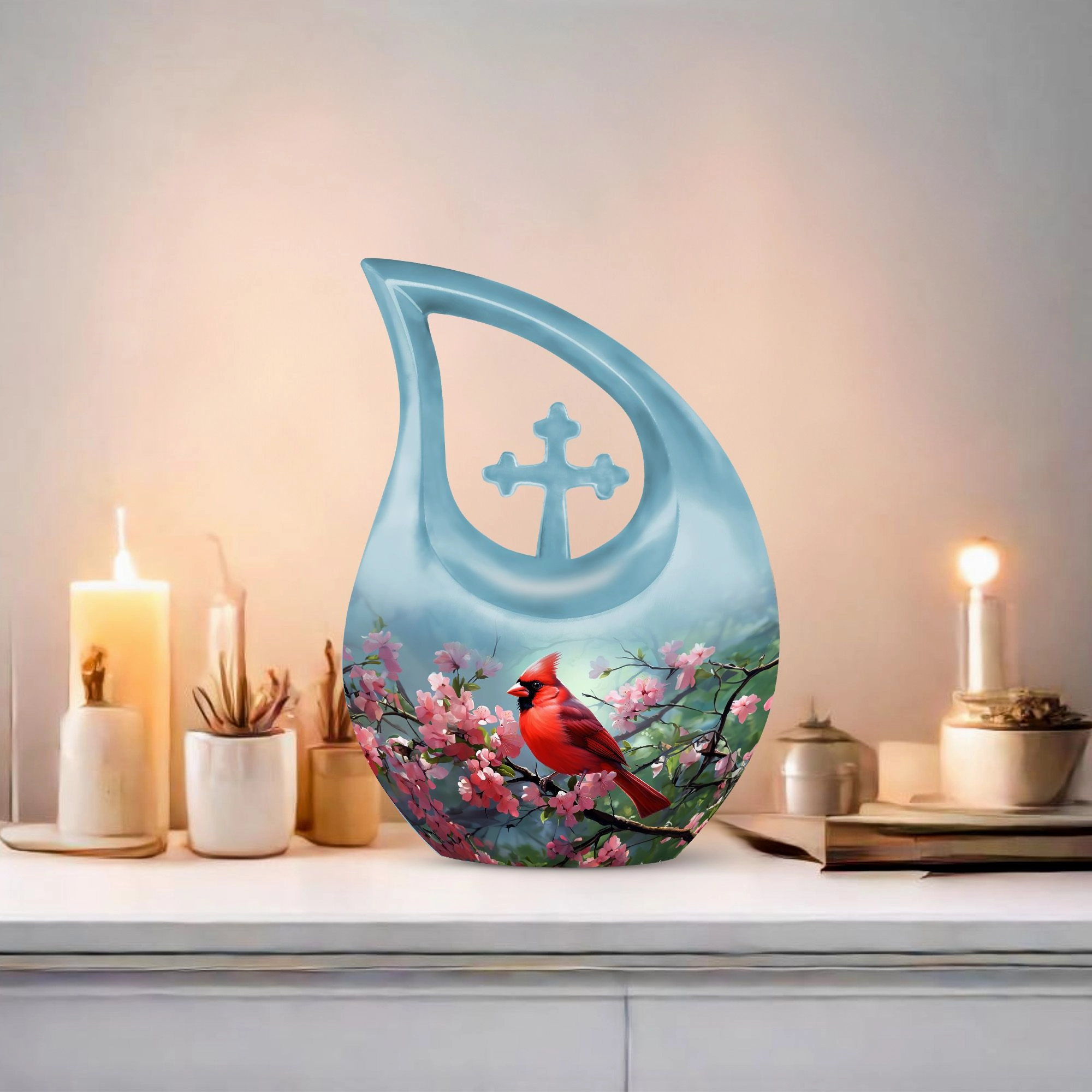 Cardinal Bird Urn, Small Keepsake Cremation Urn For Human Ashes
