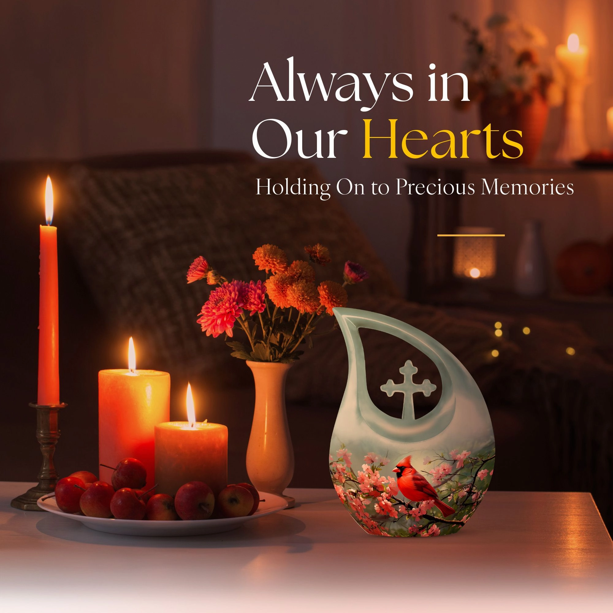 Cardinal Bird Urn, Small Keepsake Cremation Urn For Human Ashes