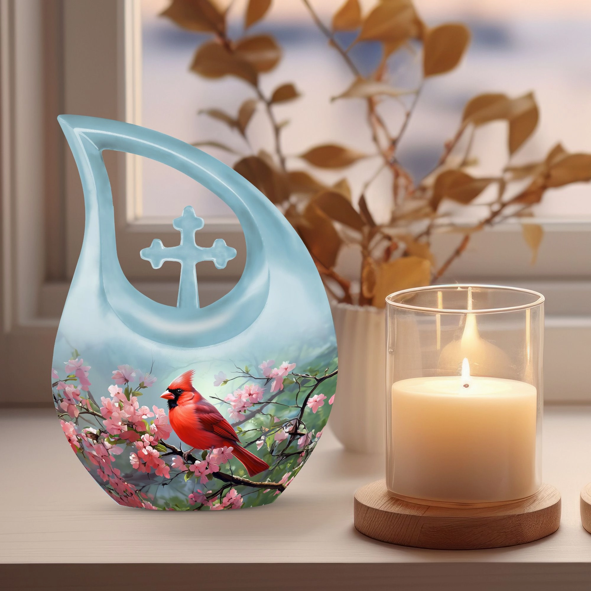 Cardinal Bird Urn, Small Keepsake Cremation Urn For Human Ashes