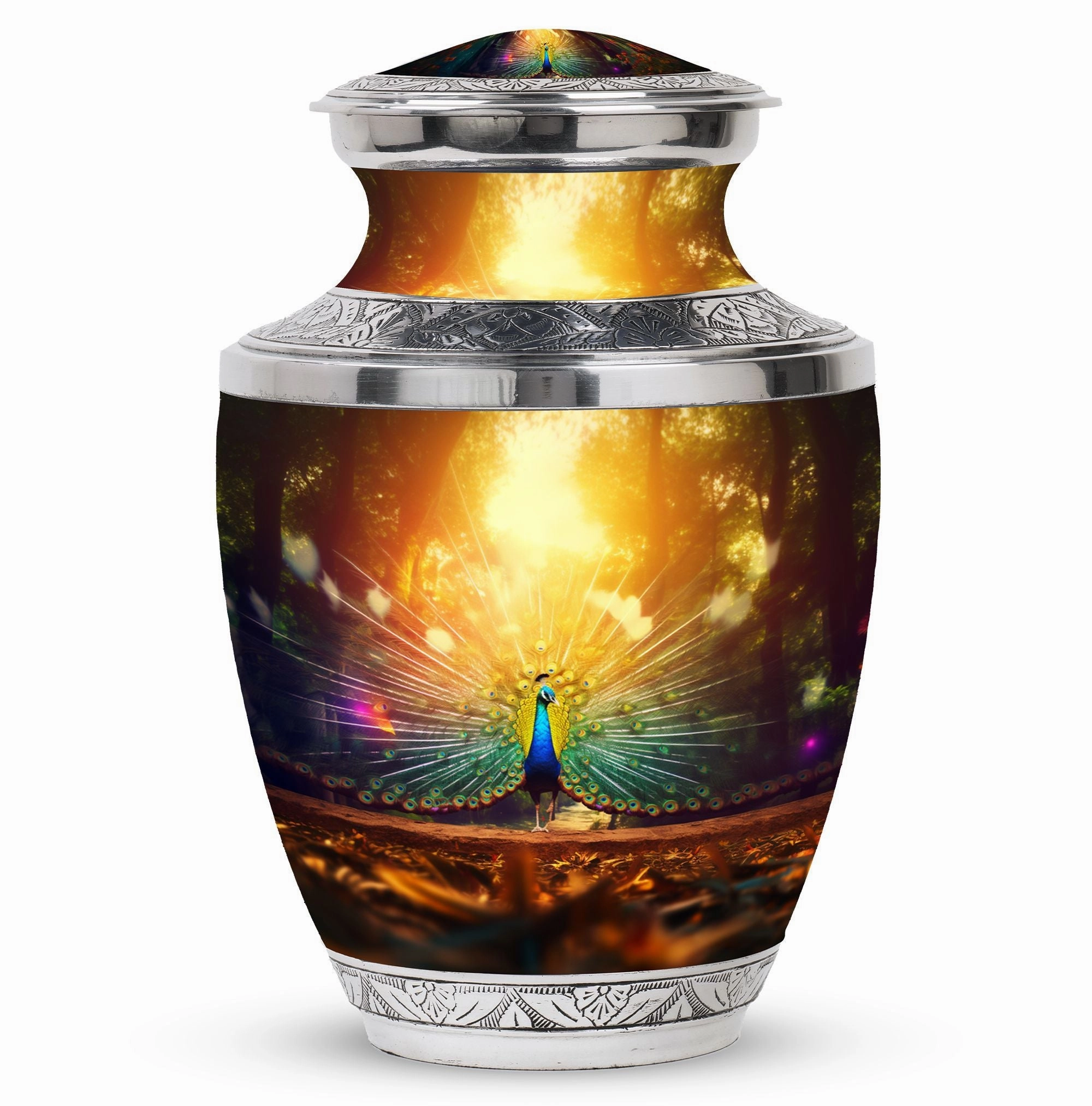 Elegant Peacock Celebration: Precious Memorial Cremation Urn