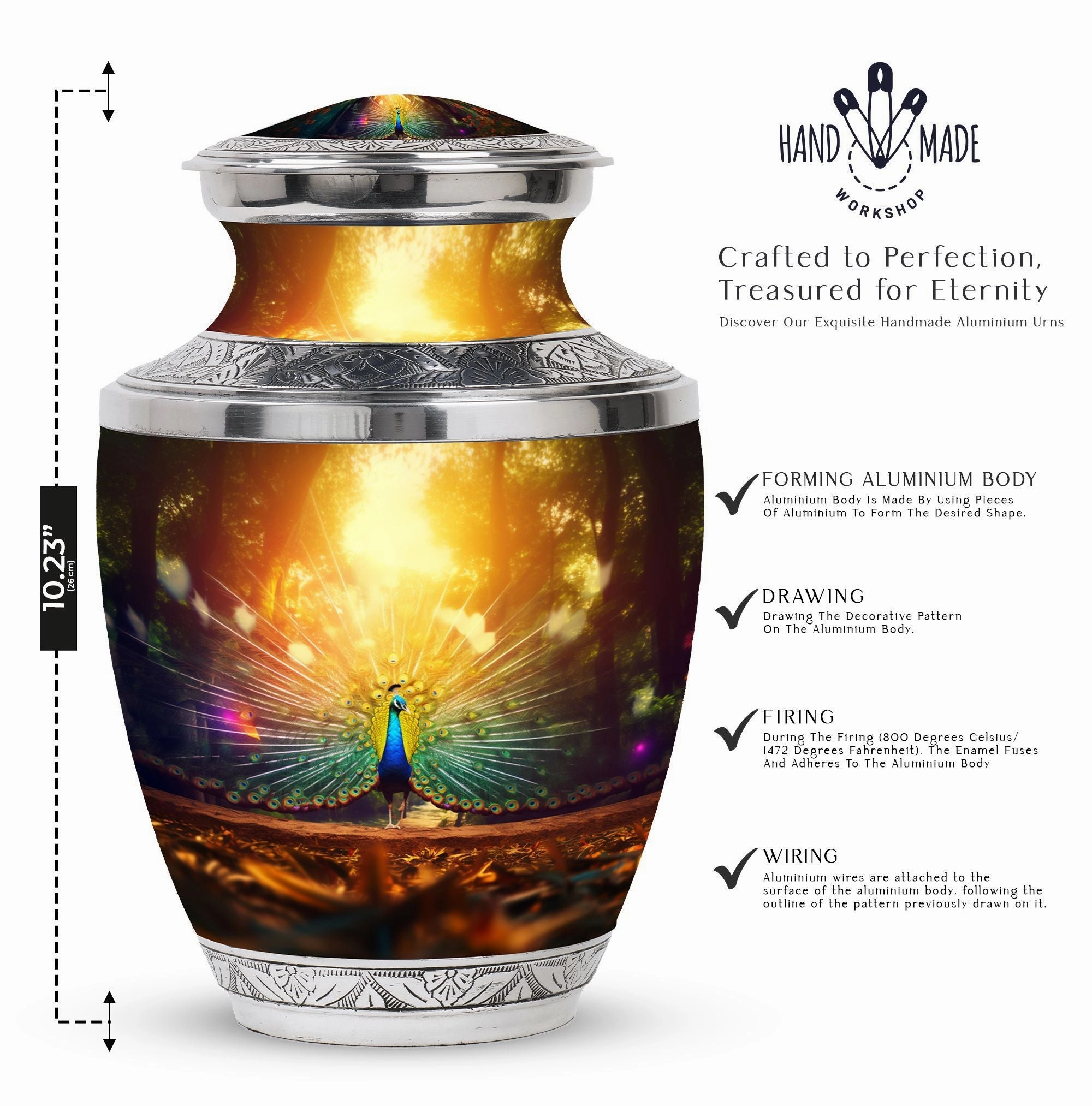 Elegant Peacock Celebration: Precious Memorial Cremation Urn