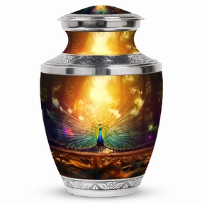 Elegant Peacock Celebration: Precious Memorial Cremation Urn