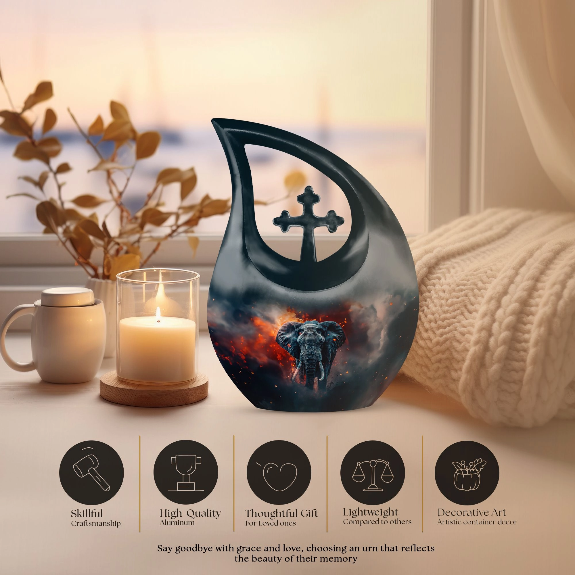 Elephant Urn - Cremation Container For Cremated Human Ashes