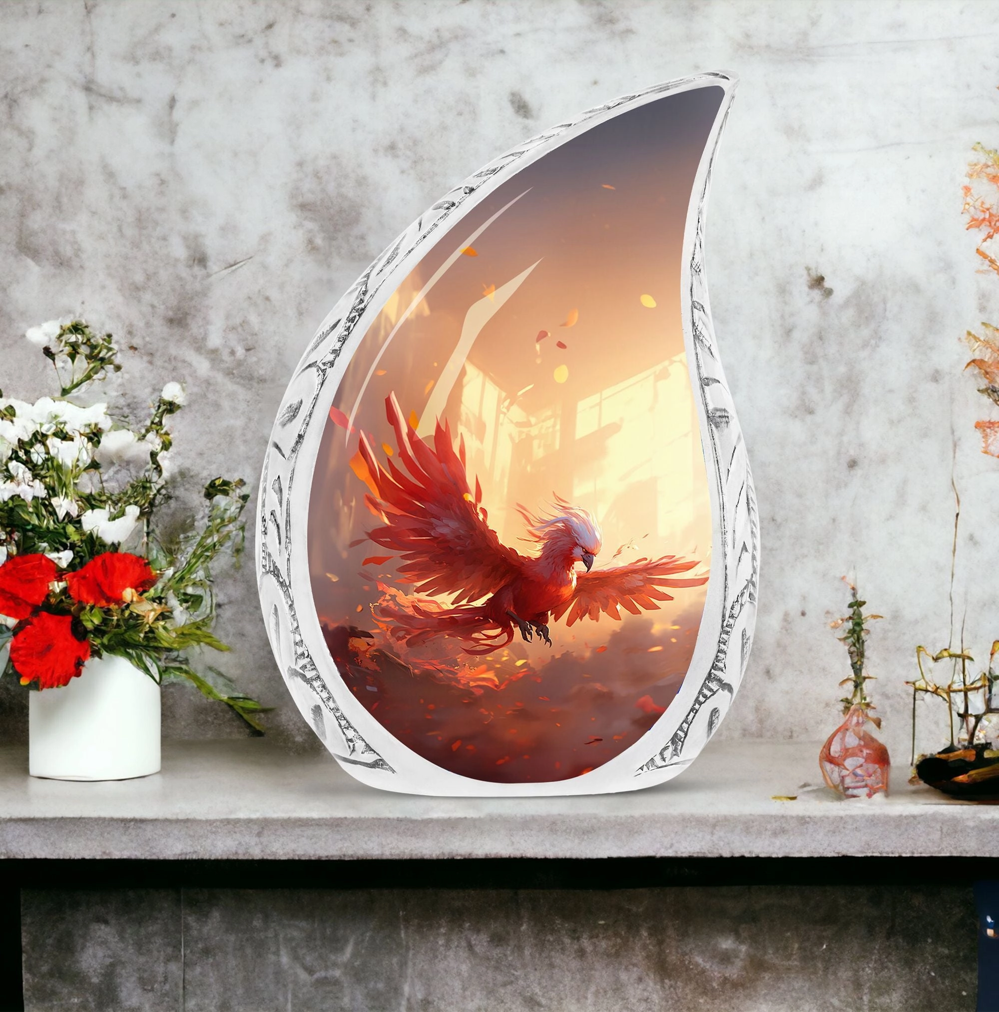 Eternal Solace: Red Phoenix Memorial Urn | Phoenix Cremation Urn