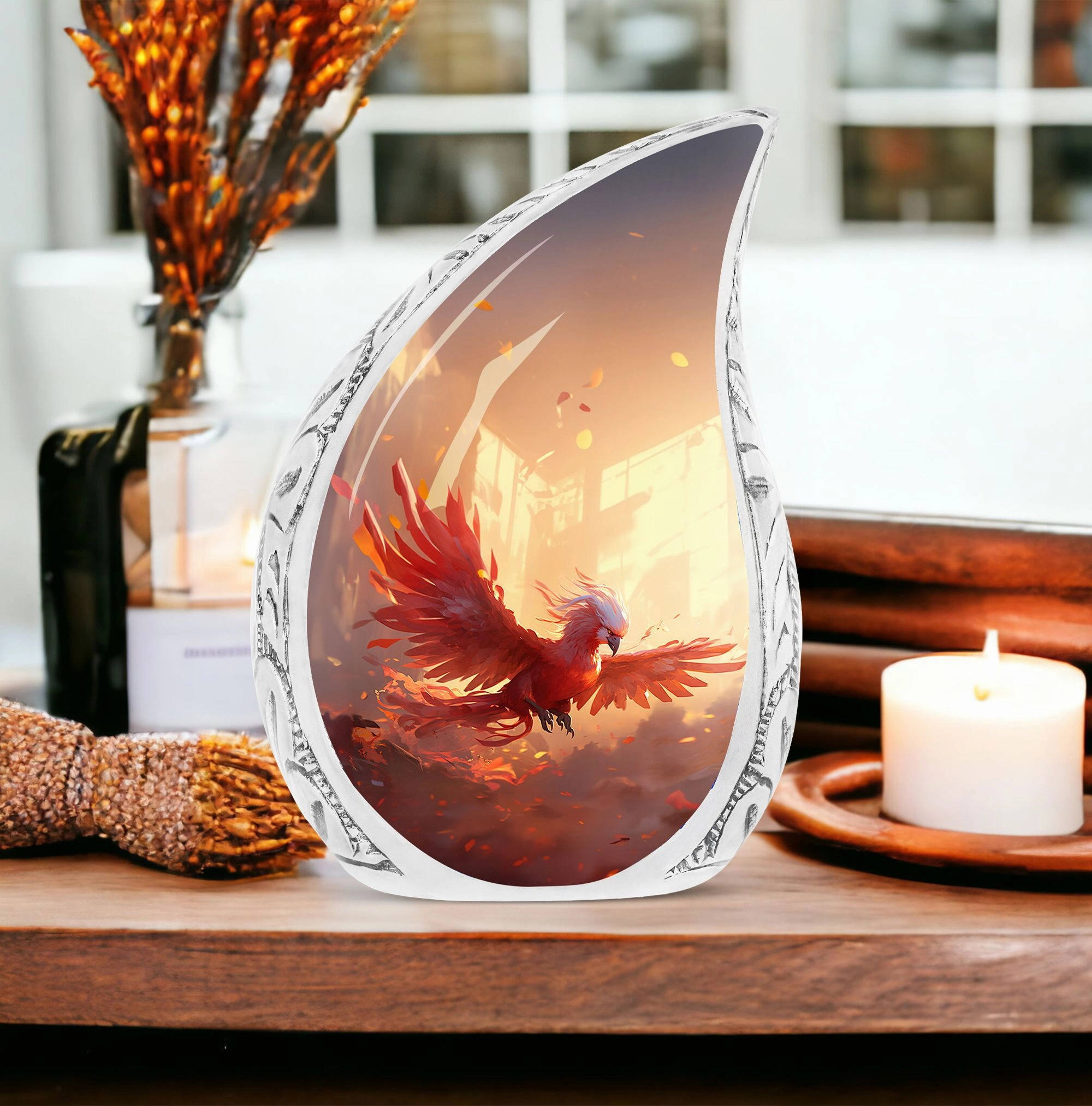 Eternal Solace: Red Phoenix Memorial Urn | Phoenix Cremation Urn