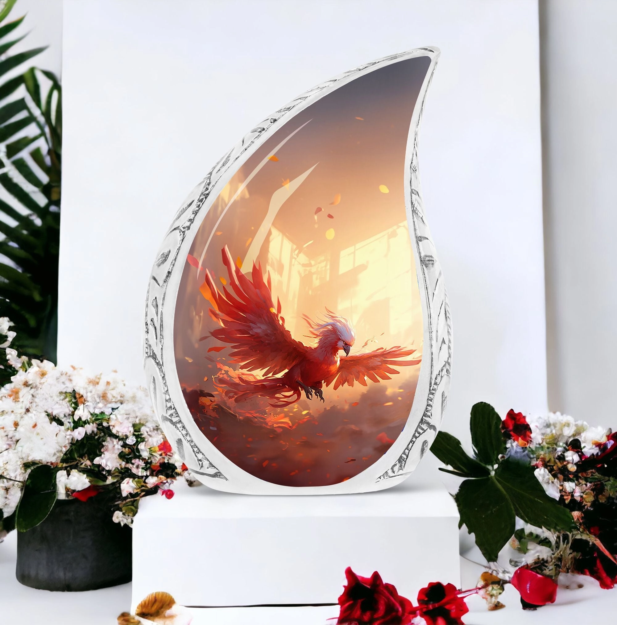 Eternal Solace: Red Phoenix Memorial Urn | Phoenix Cremation Urn