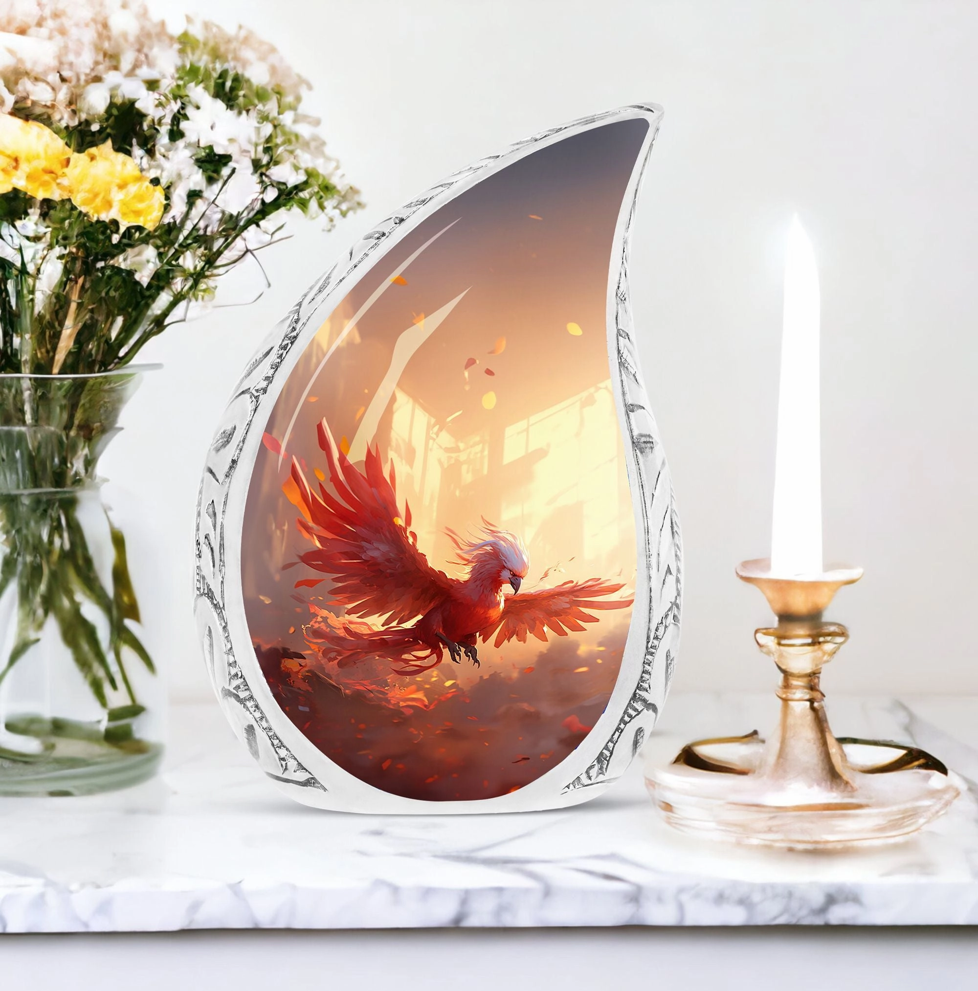 Eternal Solace: Red Phoenix Memorial Urn | Phoenix Cremation Urn