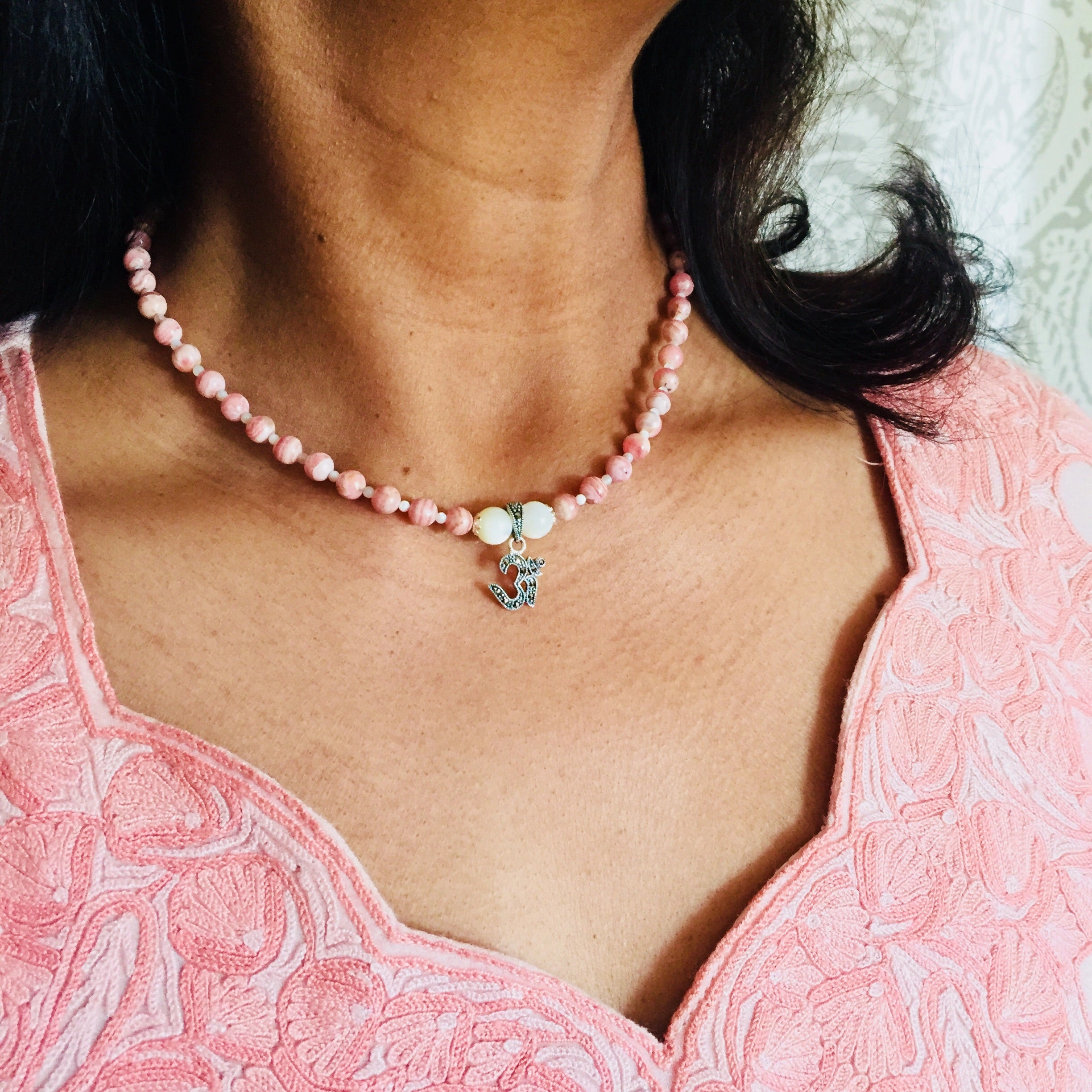 Kamala Rhodochrosite Om Necklace