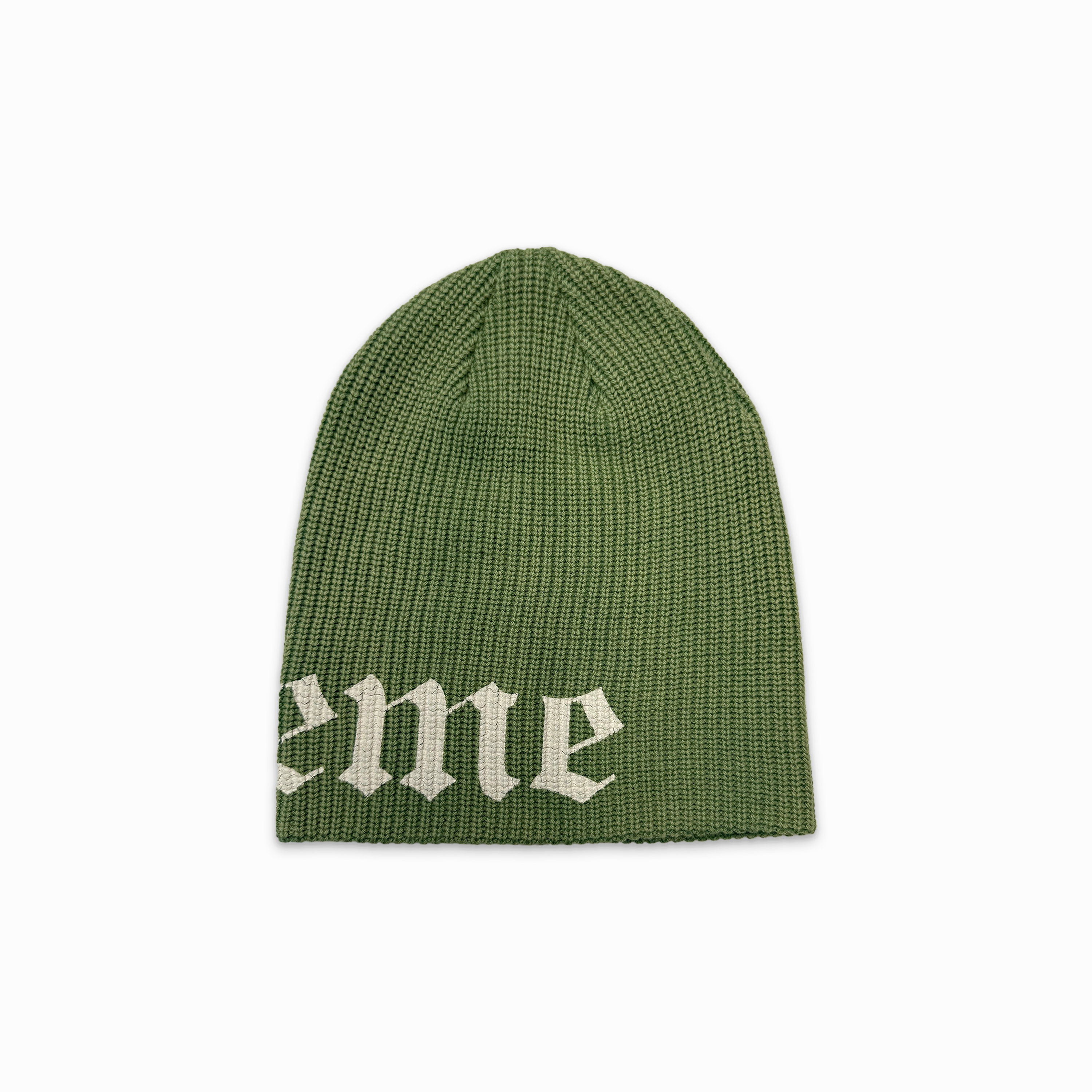 Old English Printed Beanie Green