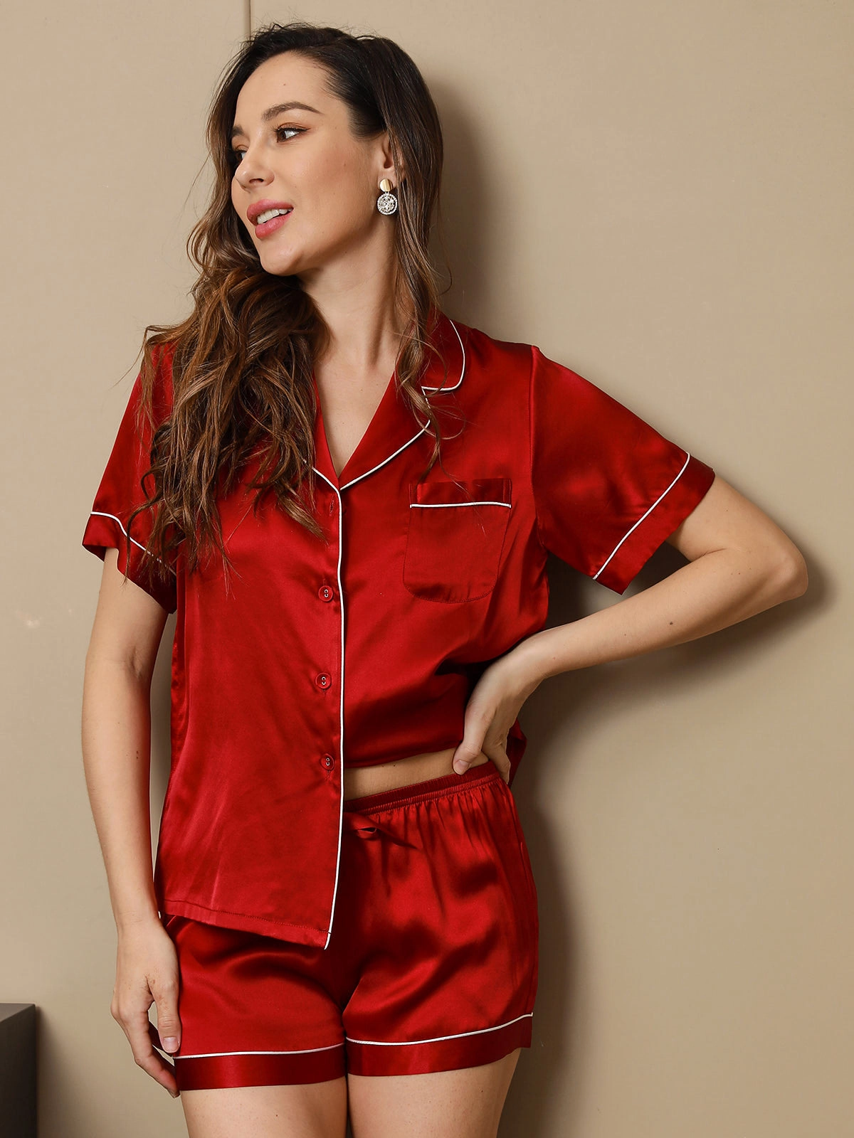 Pure Silk Pajamas Short Pjs Set 2Pcs