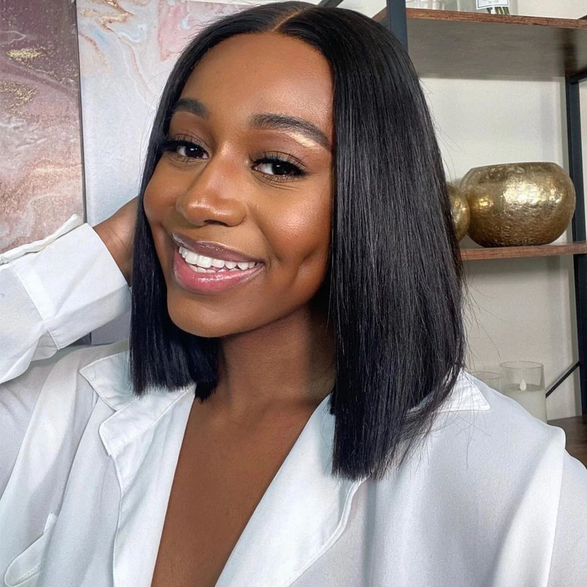 Supreme 13A Celebrity-Grade 100% Unprocessed Human Hair 6X4 Bob Cut Wig (Middle Part 14 inch)- Renee