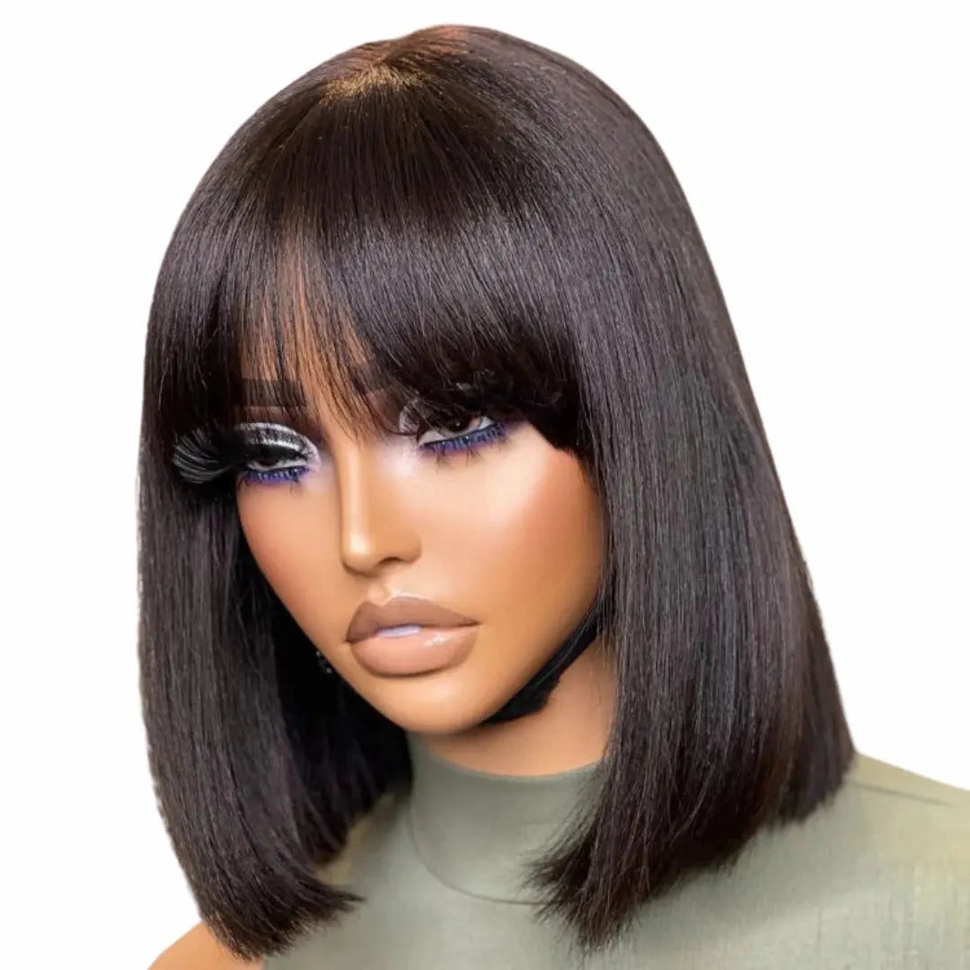 Supreme 13A Celebrity Grade 100% Unprocessed Human Hair Straight Bob Wig with Bangs 10 Wig- Monique