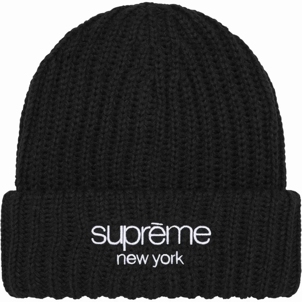 Supreme Classic Logo Chunky Ribbed Beanie Black