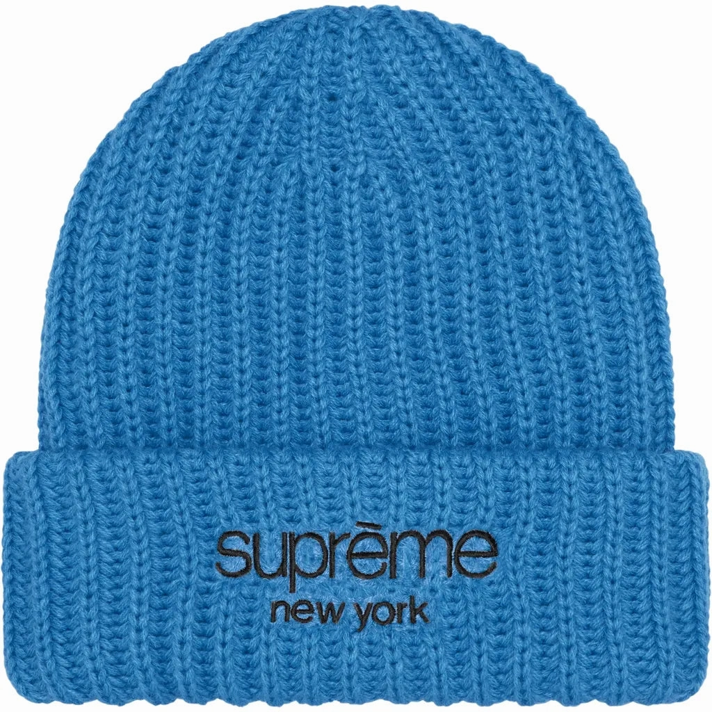 Supreme Classic Logo Chunky Ribbed Beanie Blue