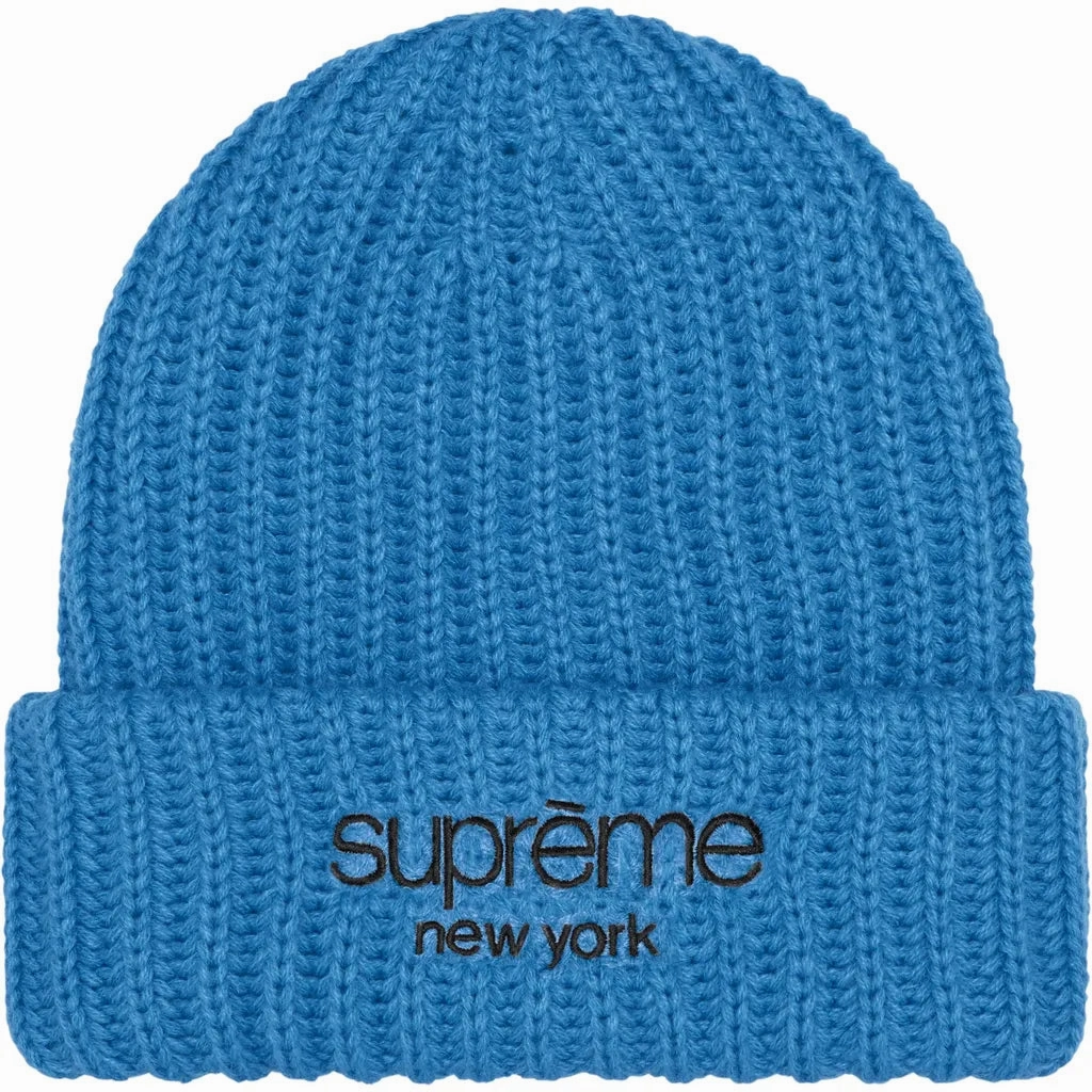 Supreme Classic Logo Chunky Ribbed Beanie Blue