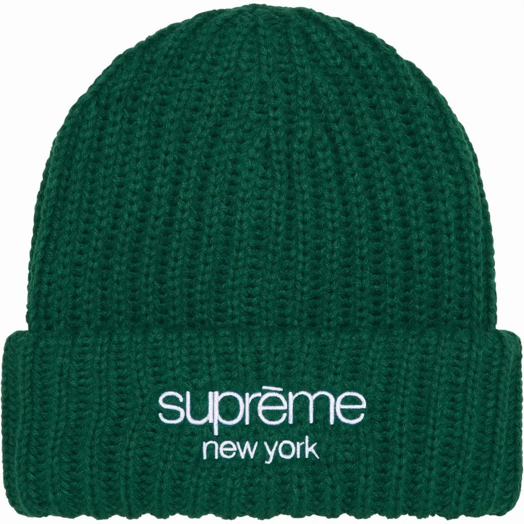 Supreme Classic Logo Chunky Ribbed Beanie Green