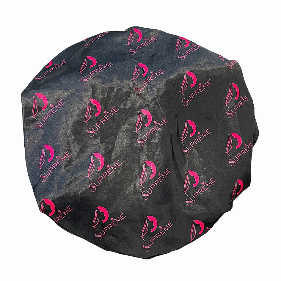 Supreme Hair & Beauty Silky Satin Day & Night Reversible Bonnet- Black & Pink