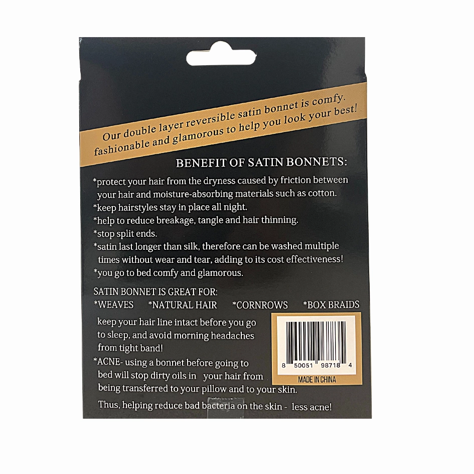 Supreme Hair & Beauty Silky Satin Day & Night Reversible Bonnet- Black & Pink