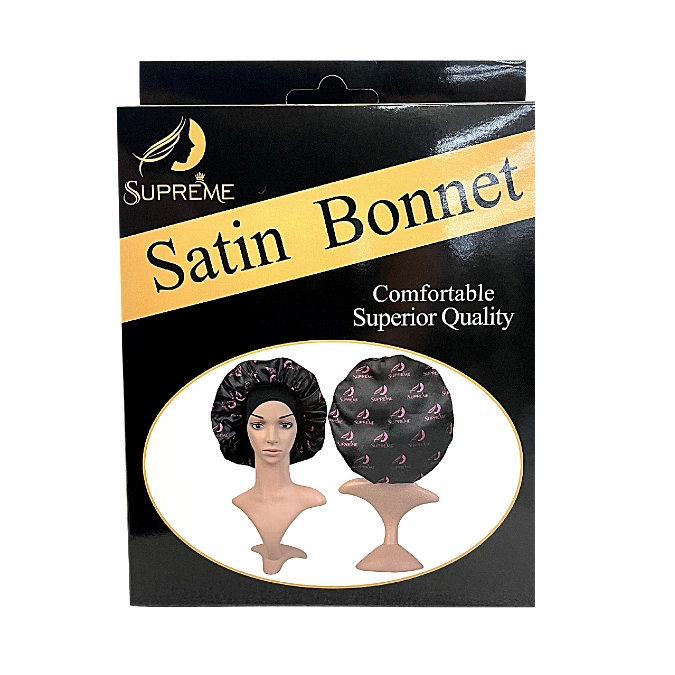 Supreme Hair & Beauty Silky Satin Day & Night Reversible Bonnet- Black & Pink