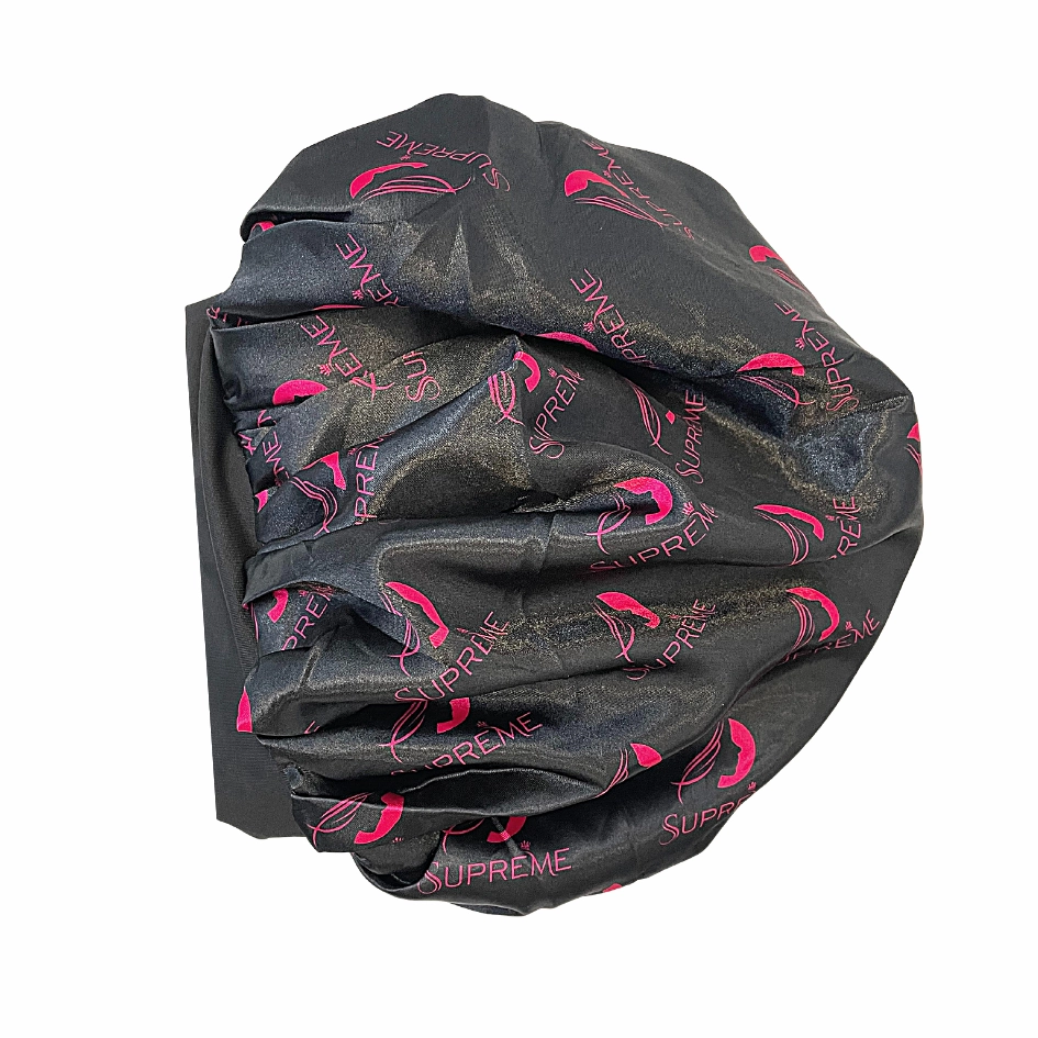 Supreme Hair & Beauty Silky Satin Day & Night Reversible Bonnet- Black & Pink