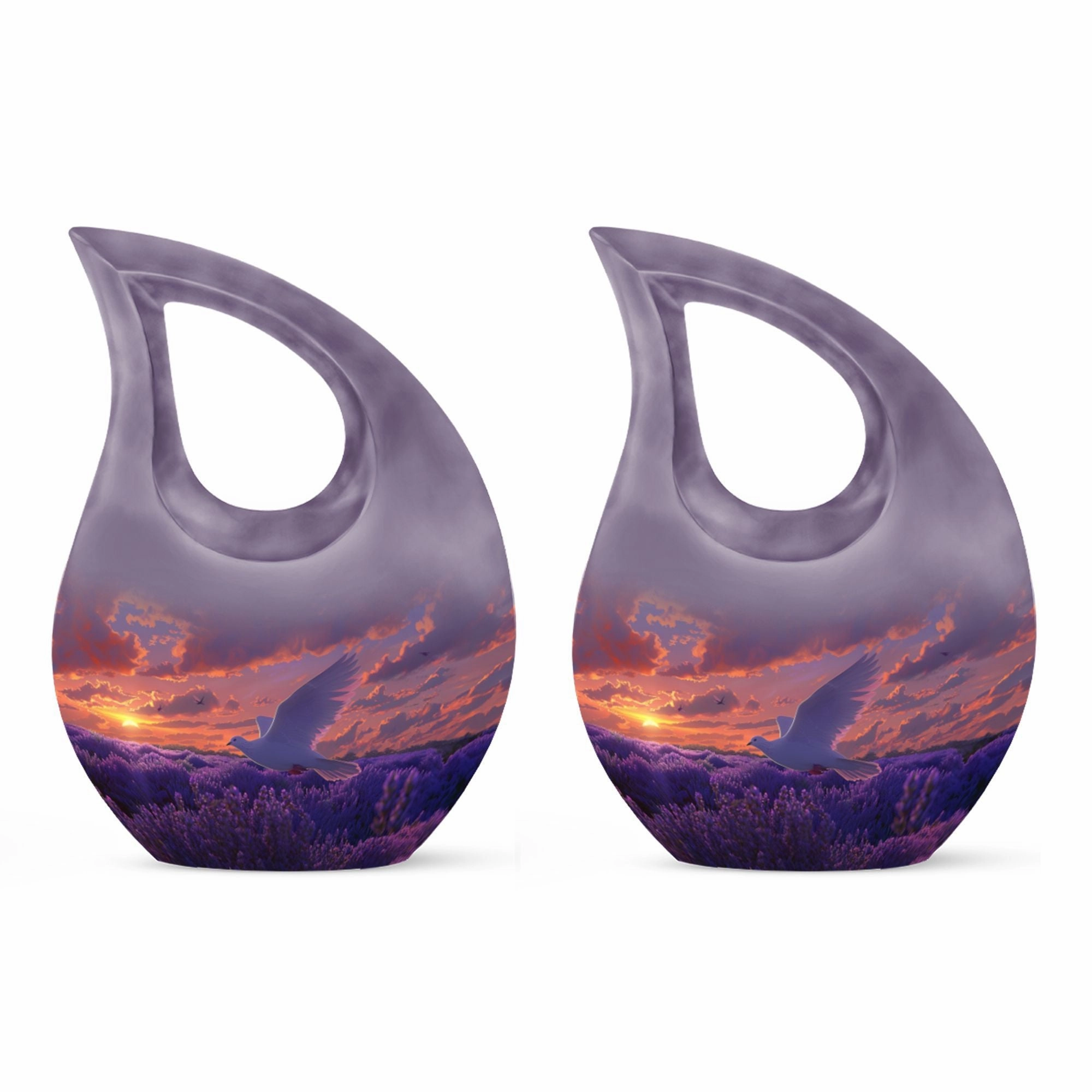 White Dove On Purple Embrace, Angelic Memorial Urn For Ashes