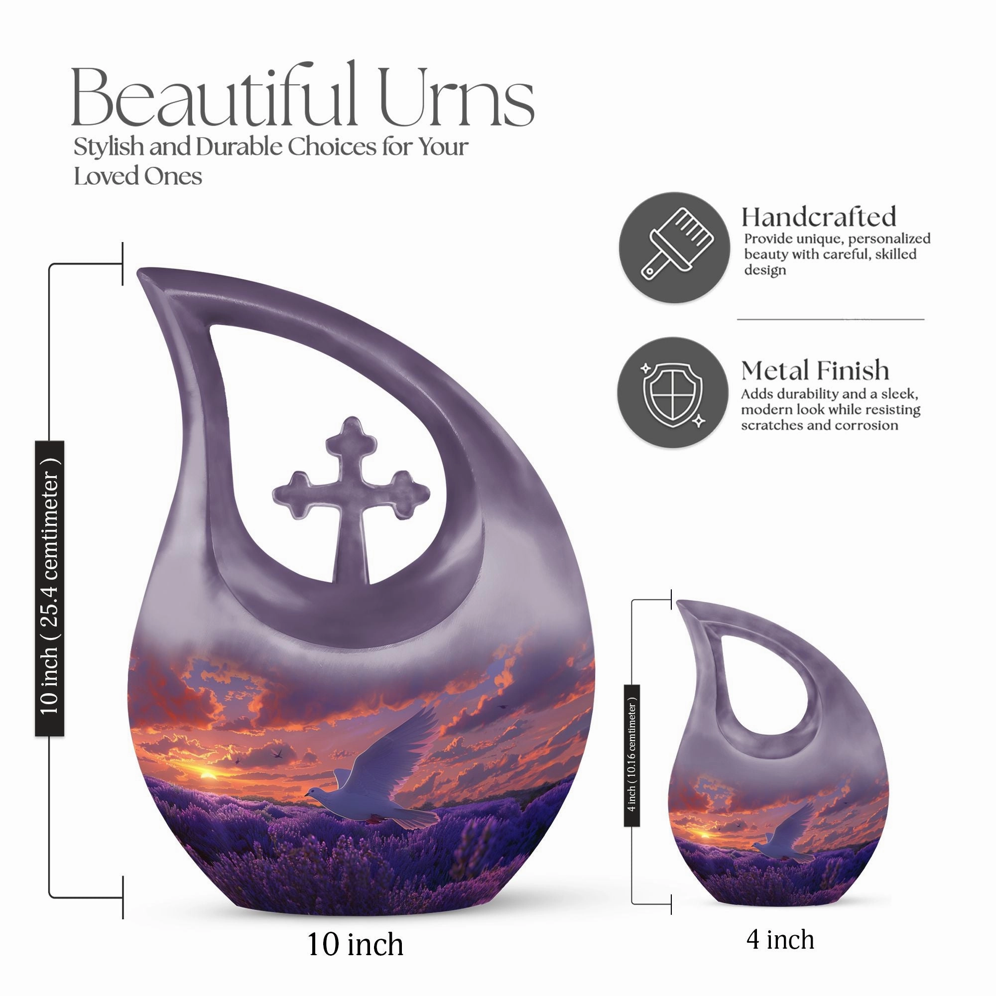 White Dove On Purple Embrace, Angelic Memorial Urn For Ashes
