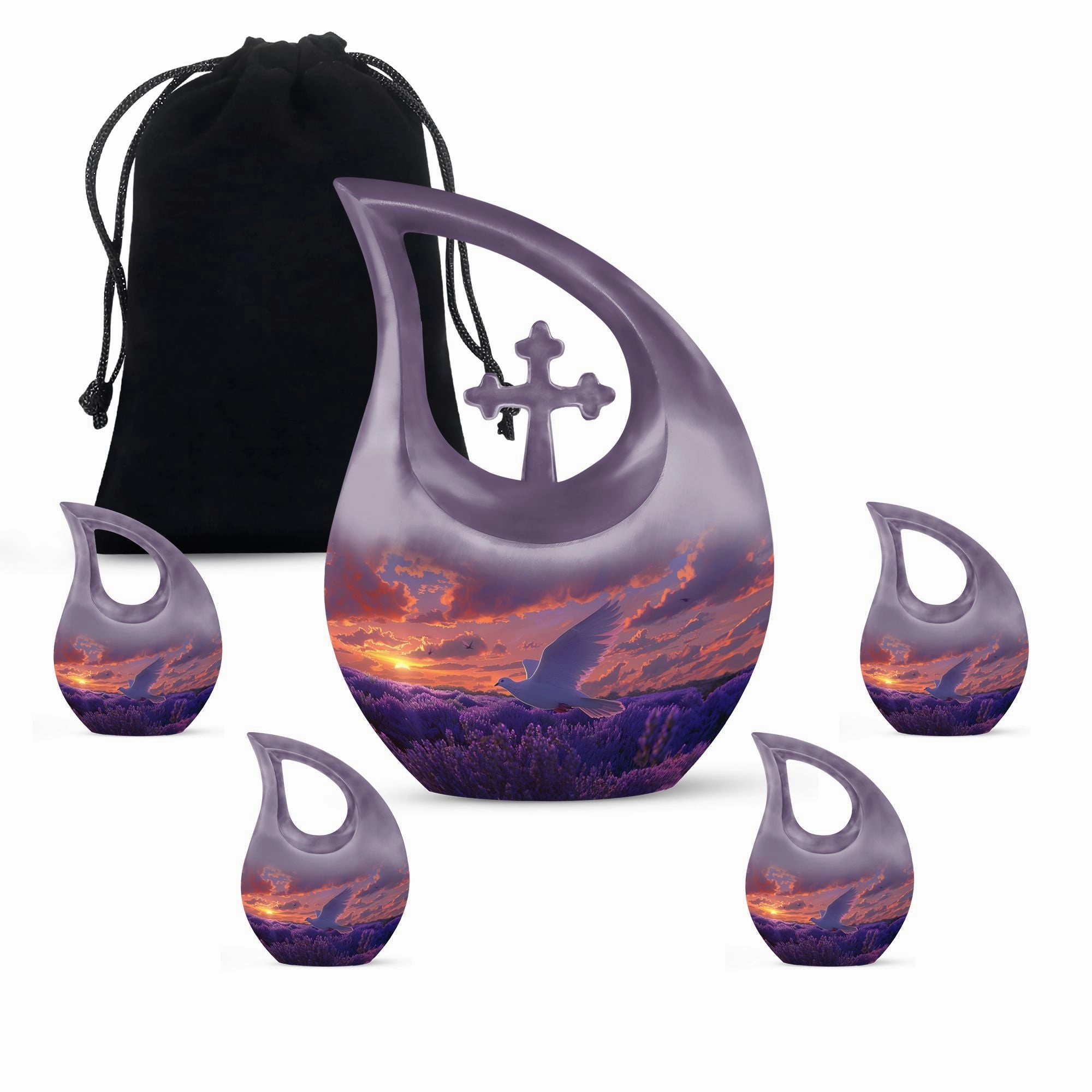 White Dove On Purple Embrace, Angelic Memorial Urn For Ashes