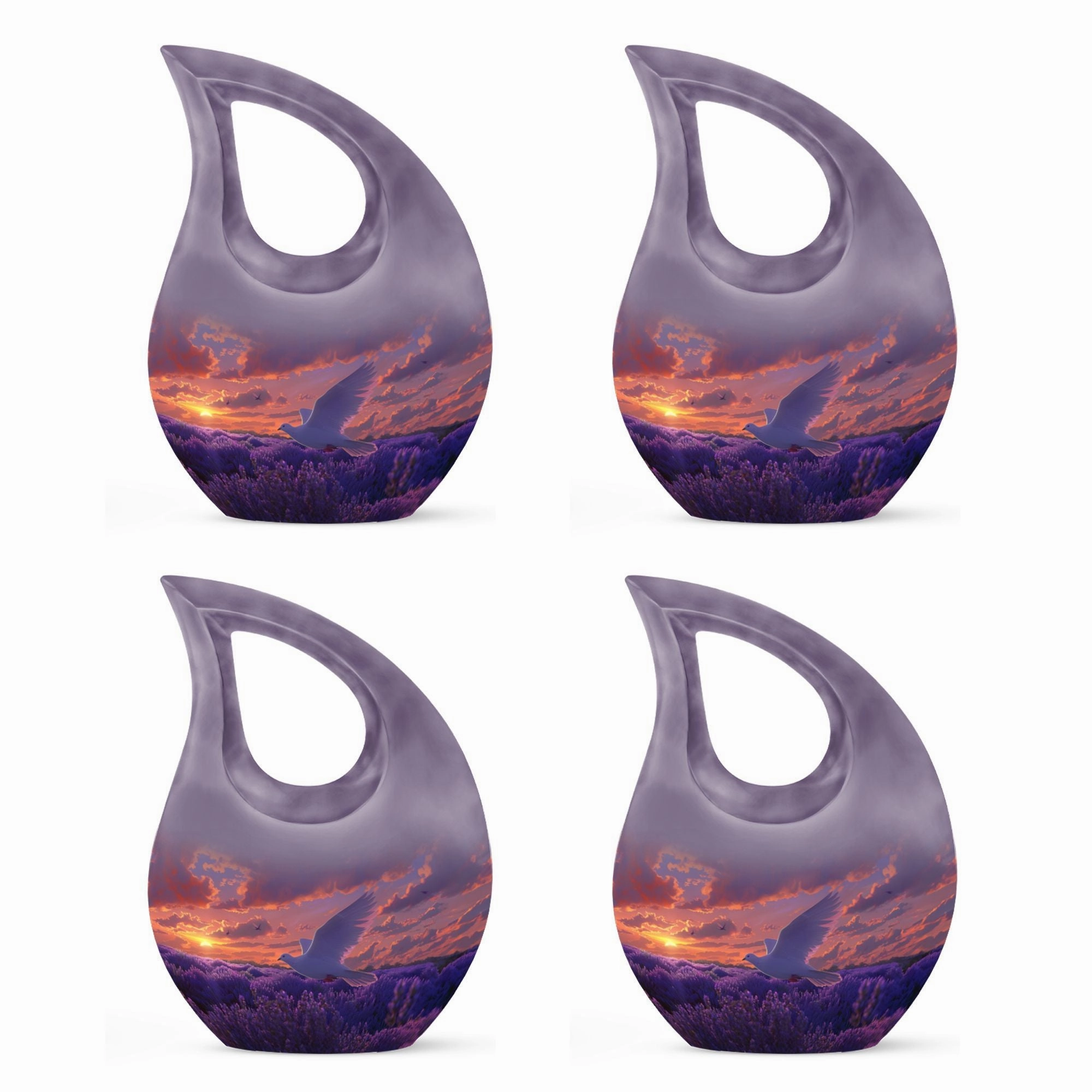 White Dove On Purple Embrace, Angelic Memorial Urn For Ashes