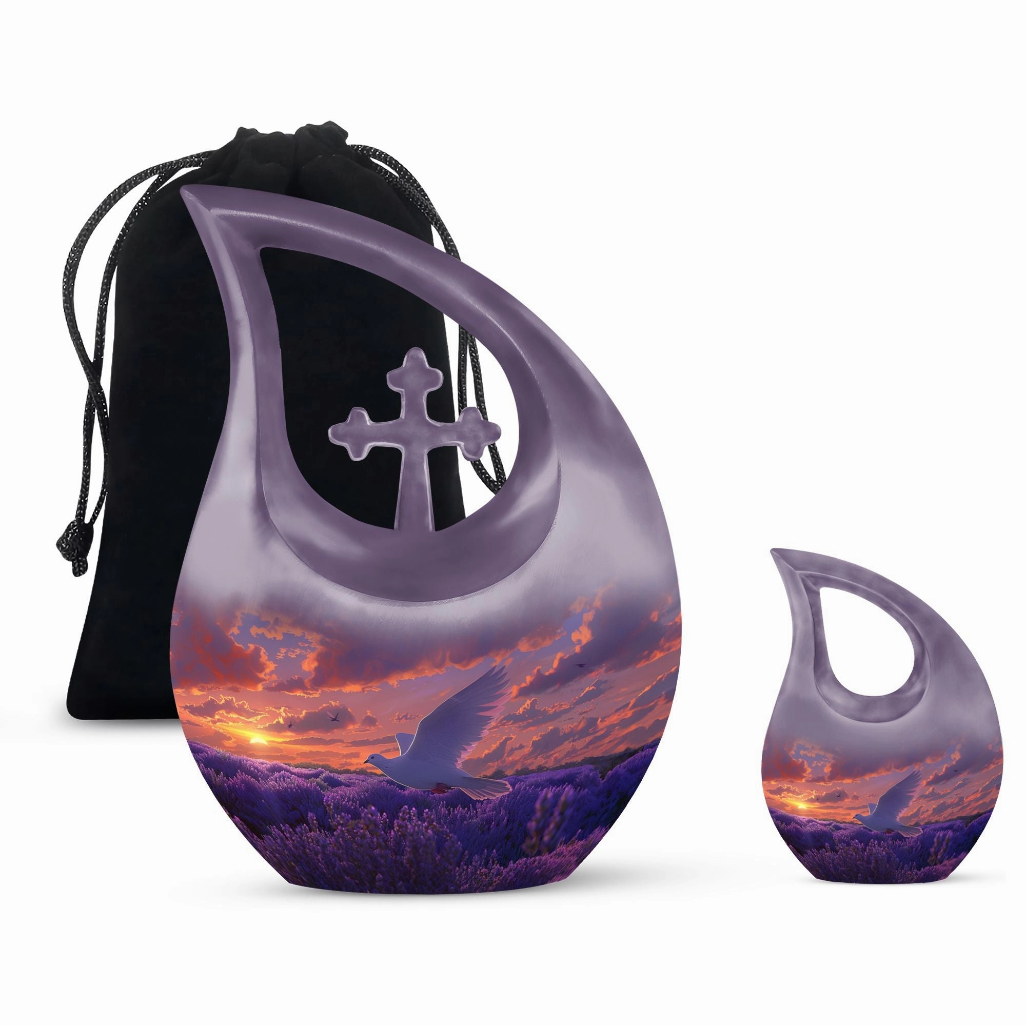 White Dove On Purple Embrace, Angelic Memorial Urn For Ashes