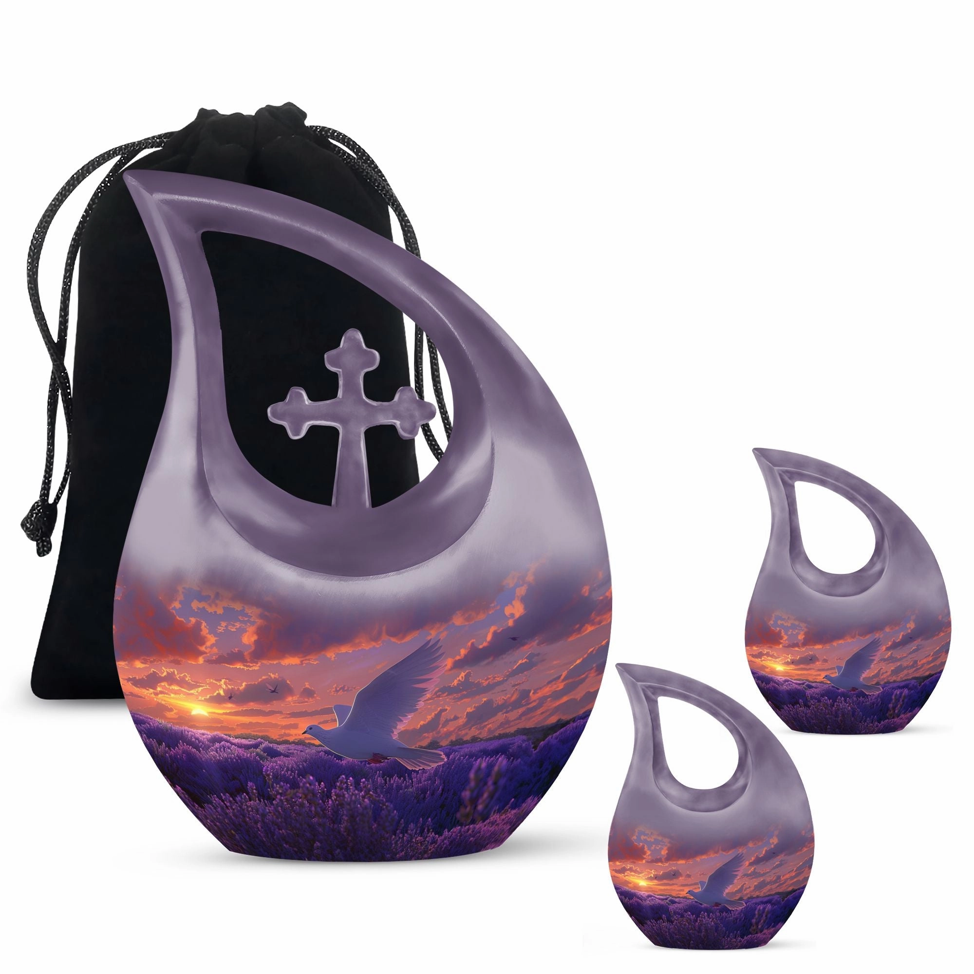 White Dove On Purple Embrace, Angelic Memorial Urn For Ashes