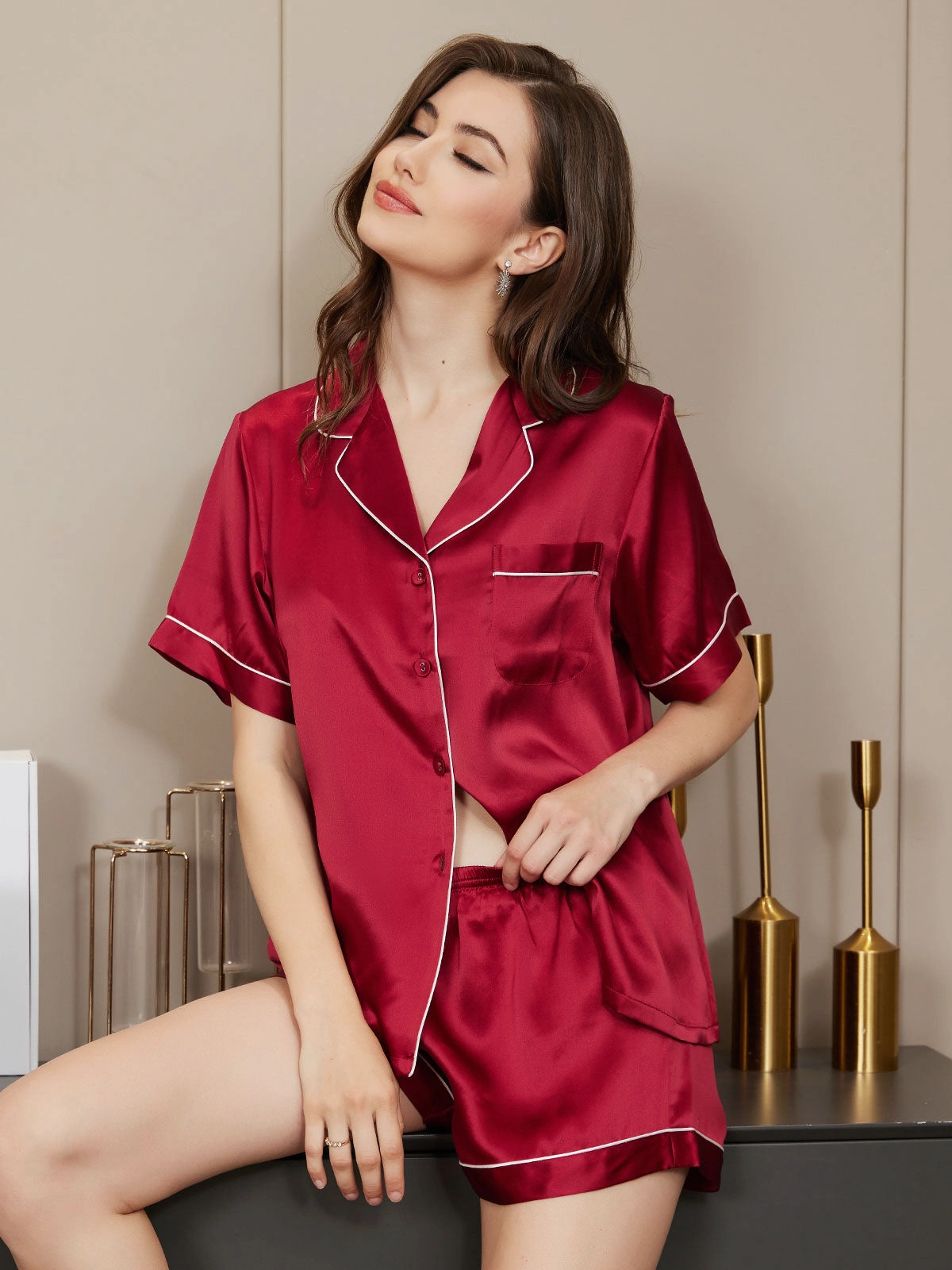 Women's 100% Mulberry Silk Short Sleeve Pajama Set