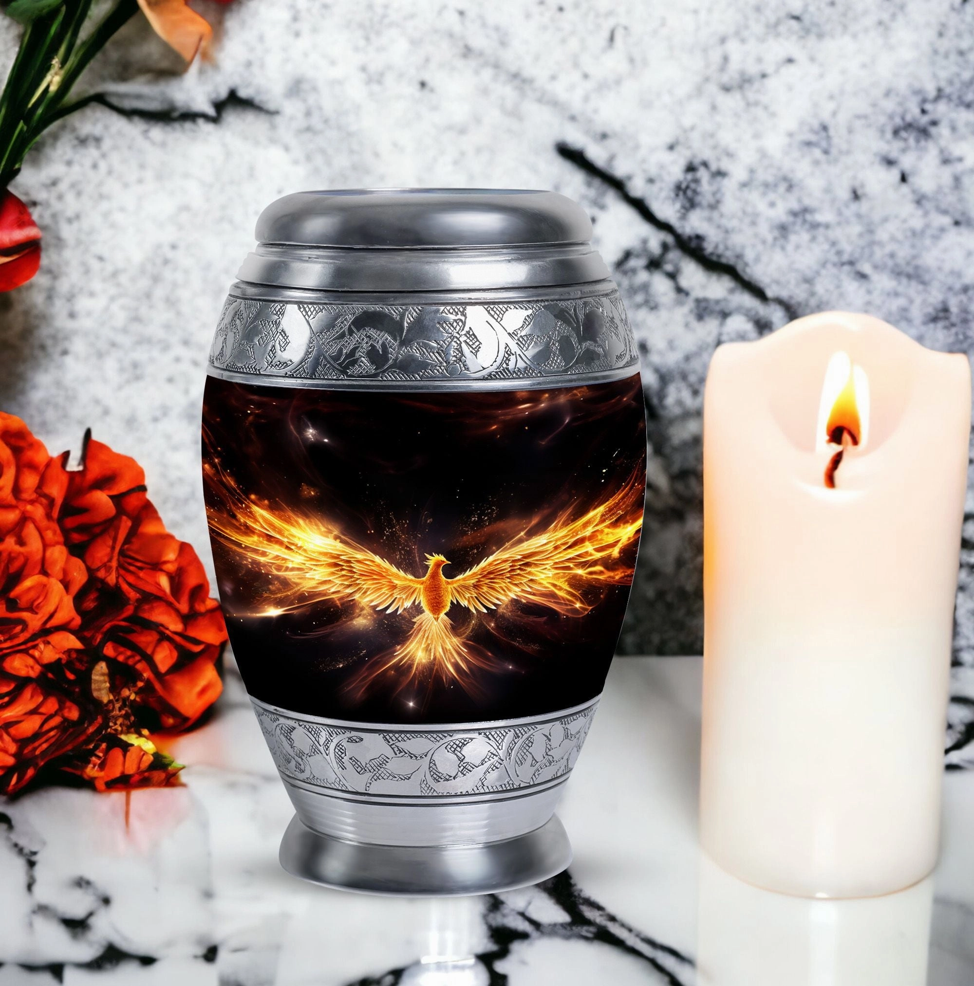 Yellow Phoenix Urn: Supreme Eulogy Edition with Cremation Tribute